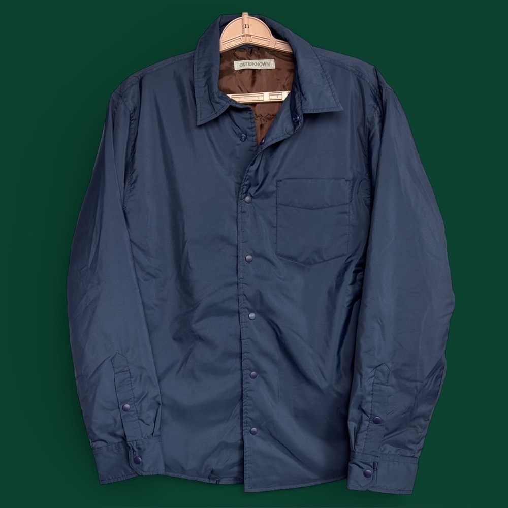 Outerknown Overshirt Jacket Mens S Navy Blue Snap Front Sustainable Outdoor EUC